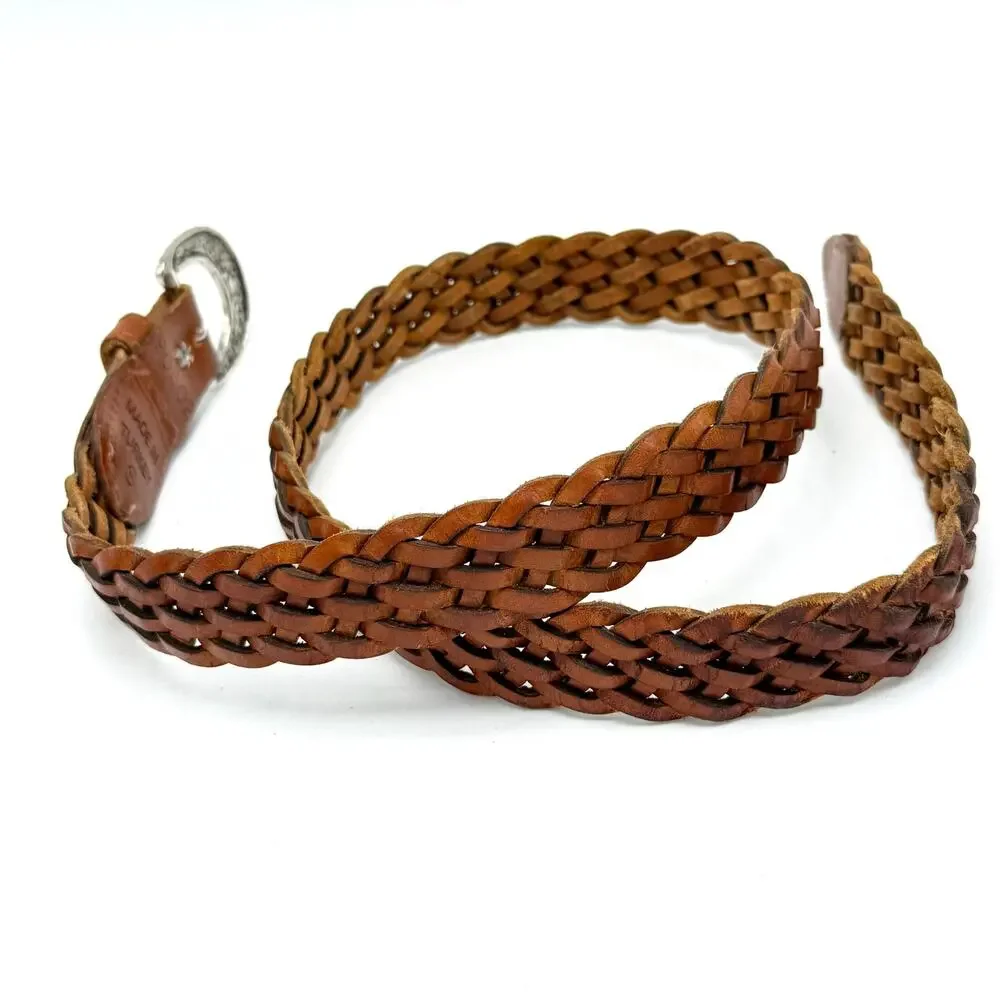 Vintage 90s Braided Leather Western Belt S 24-30 Brown Southwestern Boho Hippie